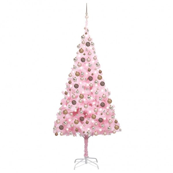 Árvore de Natal pré-iluminada com luzes e bolas rosas 240 cm D