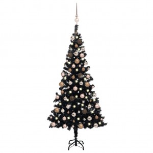 Árbol de Navidad preiluminado con luces y bolas negro 120 cm D