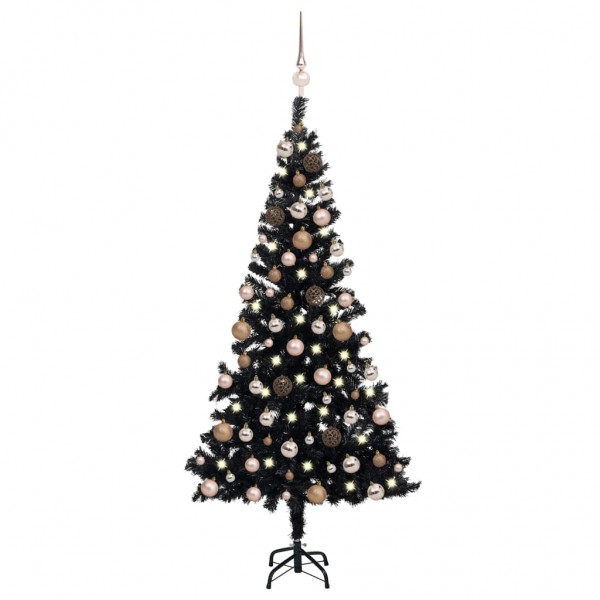 Árvore de Natal pré-iluminada com luzes e bolas preto 120 cm D