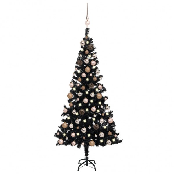 Árbol de Navidad preiluminado con luces y bolas negro 150 cm D