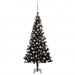 Árvore de Natal pré-iluminada com luzes e bolas preto 180 cm D