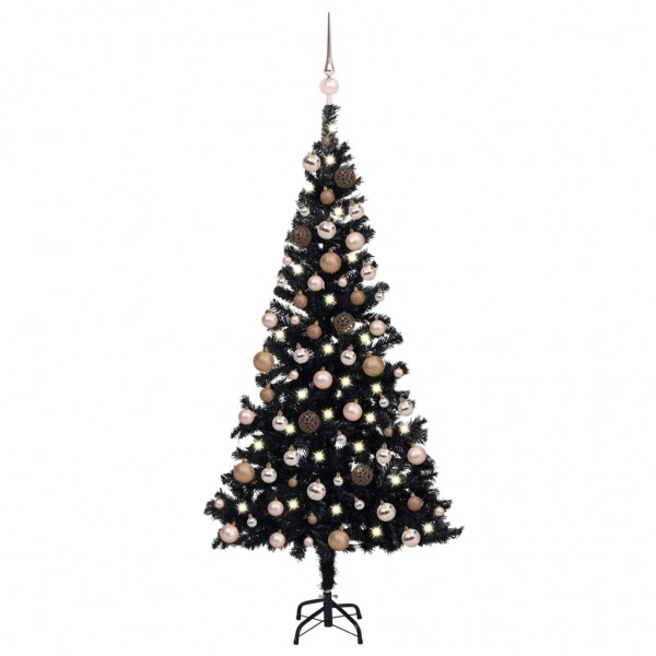 Árvore de Natal pré-iluminada com luzes e bolas preto 180 cm D