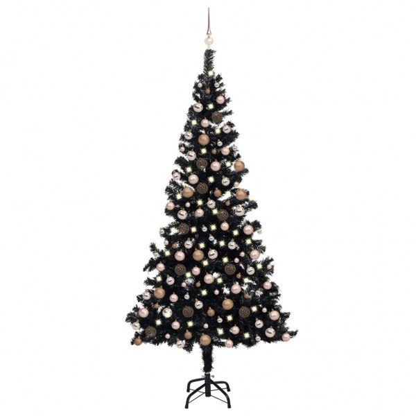Árbol de Navidad preiluminado con luces y bolas negro 240 cm D