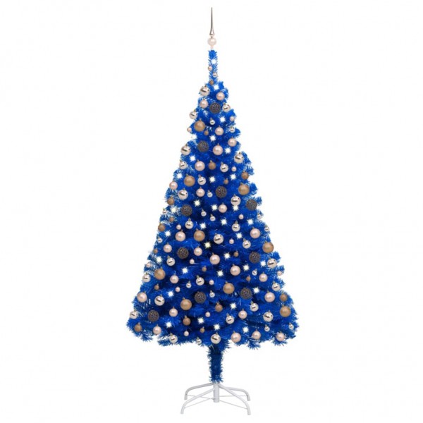 Árbol de Navidad preiluminado con luces y bolas azul 210 cm D