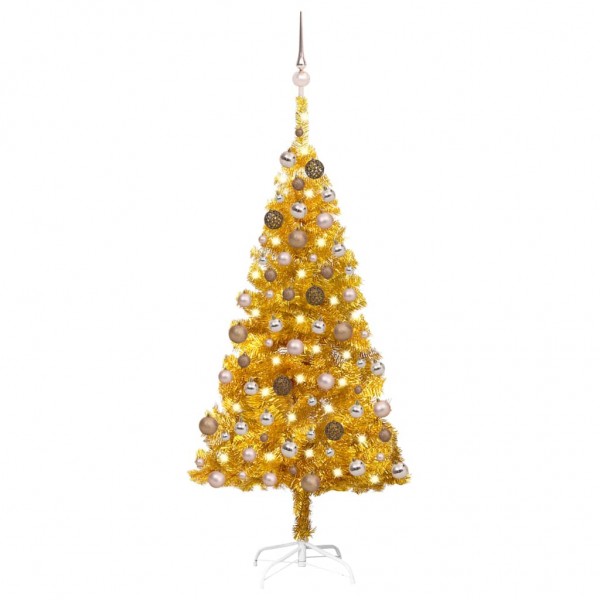 Árbol de Navidad preiluminado con luces y bolas dorado 120 cm D