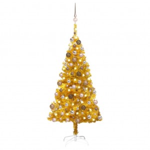 Árvore de Natal pré-iluminada com luzes e bolas de ouro 150 cm D