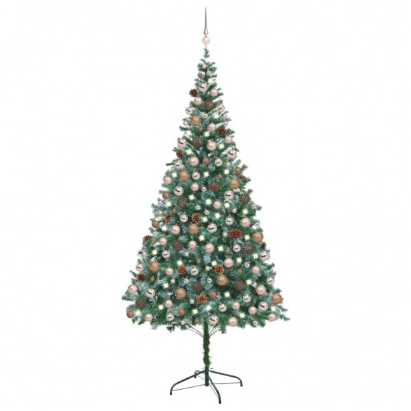 Árbol de Navidad artificial con LEDs. bolas y piñas 210 cm D