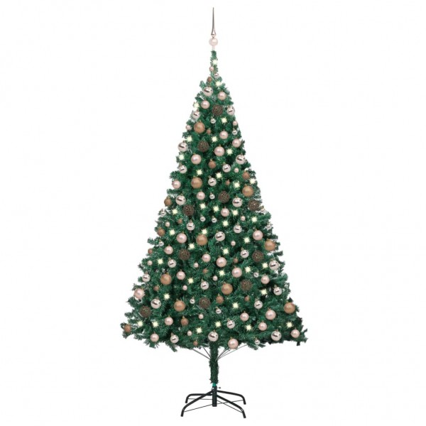 Árvore de Natal pré-iluminada com luzes e bolas verdes 210 cm D