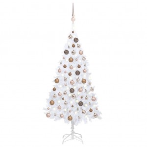 Árbol de Navidad preiluminado con luces y bolas blanco 120 cm D
