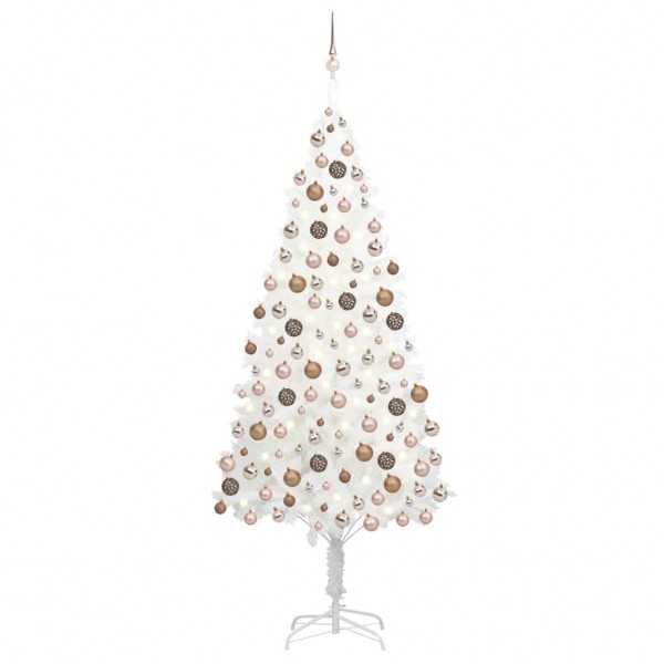 Árbol de Navidad preiluminado con luces y bolas blanco 210 cm D