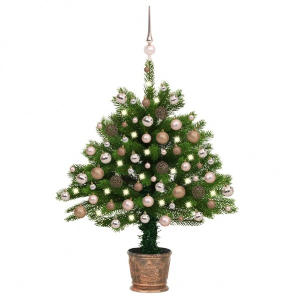 Árbol de Navidad artificial con LEDs y bolas verde 90 cm D