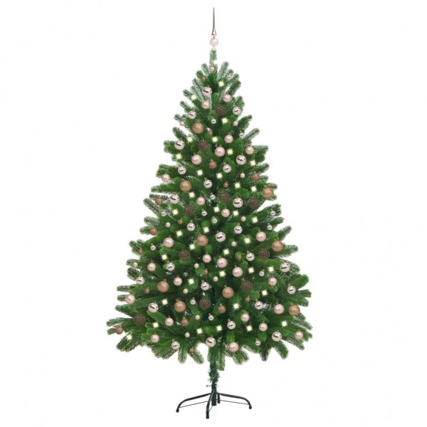 Árbol de Navidad preiluminado con luces y bolas verde 210 cm D