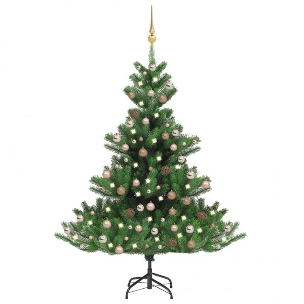 Árbol de Navidad abeto Nordmann con LEDs y bolas verde 240 cm D