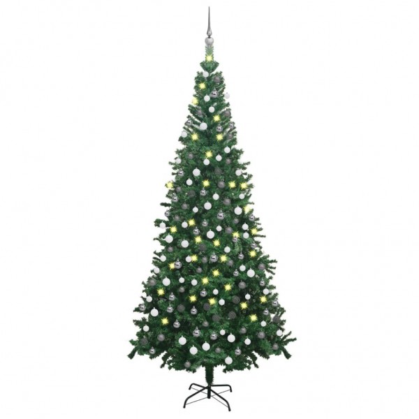 Medio árbol de Navidad artificial con LED y bolas L verde 240cm D