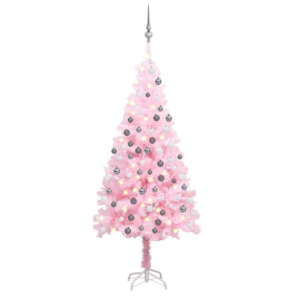 Árbol de Navidad preiluminado con luces y bolas rosa 150 cm D