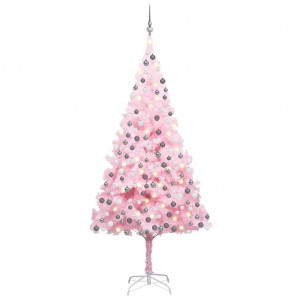 Árbol de Navidad preiluminado con luces y bolas rosa 240 cm D