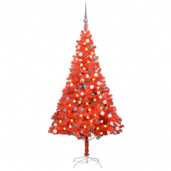 Árbol de Navidad artificial con LED y bolas PVC rojo 180 cm D