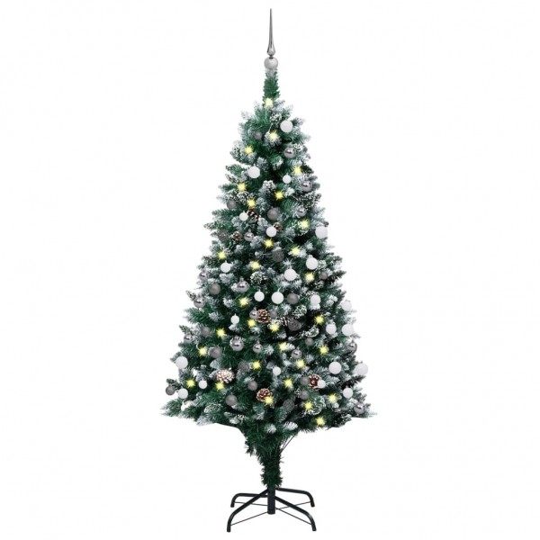 Medio árbol de Navidad artificial LED. bolas y piñas 150 cm D