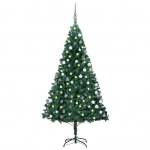 Árvore de Natal pré-iluminada com luzes e bolas verdes 120 cm D