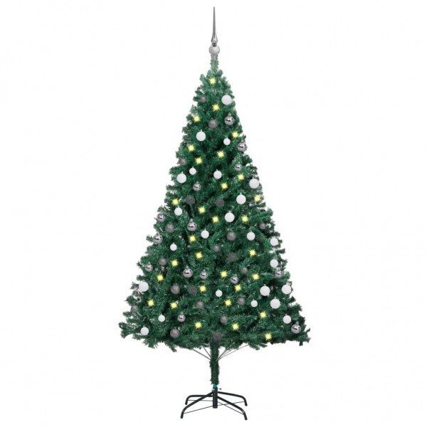 Árbol de Navidad preiluminado con luces y bolas verde 120 cm D