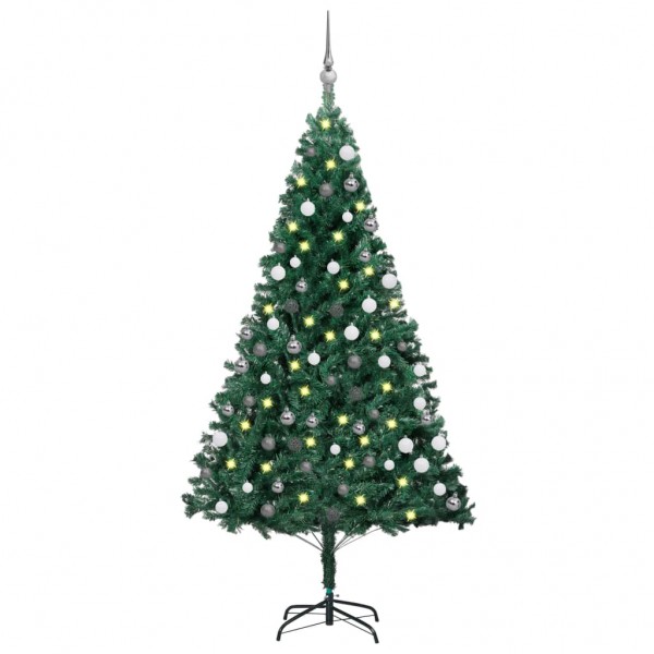 Árbol de Navidad artificial con LED y bolas verde 150 cm D