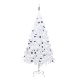 Árbol de Navidad preiluminado con luces y bolas blanco 120 cm D