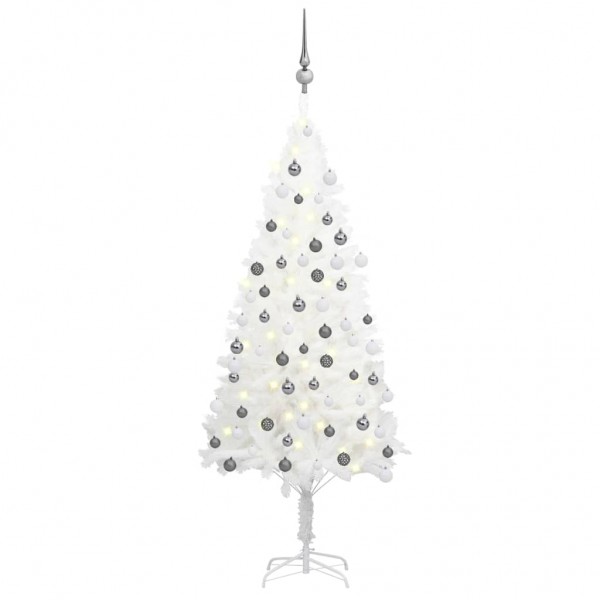 Árvore de Natal pré-iluminada com luzes e bolas brancas 120 cm D