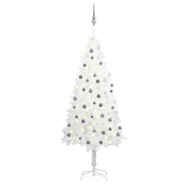 Árbol de Navidad preiluminado con luces y bolas blanco 180 cm D