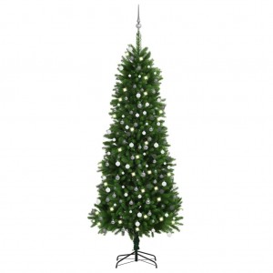 Árbol de Navidad artificial con luces y bolas verde 240 cm D