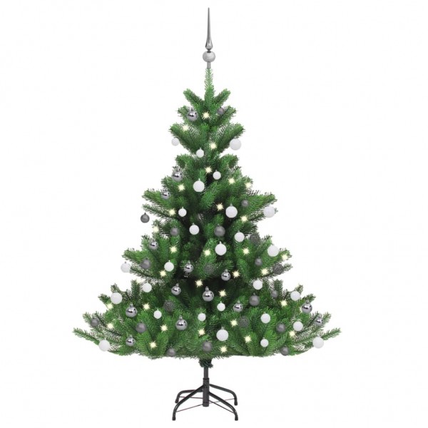 Árvore de Natal abeto Nordmann com LEDs e bolas verdes 120 cm D