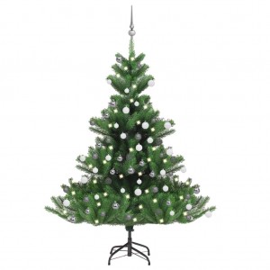 Árvore de Natal abeto Nordmann com LEDs e bolas verdes 150 cm D