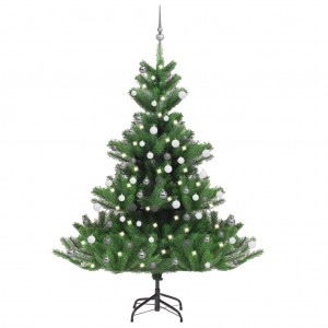 Árvore de Natal abeto Nordmann com LEDs e bolas verdes 180 cm D