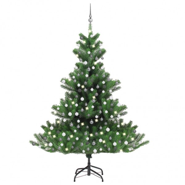 Árbol de Navidad abeto Nordmann con LEDs y bolas verde 210 cm D