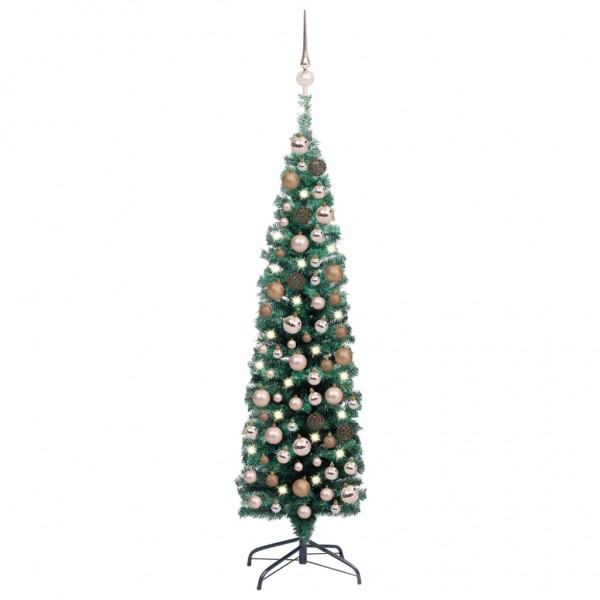 Árbol Navidad artificial estrecho con LED y bolas verde 120 cm Árbol Navidad artificial estrecho con LED y bolas verde 120 cm D