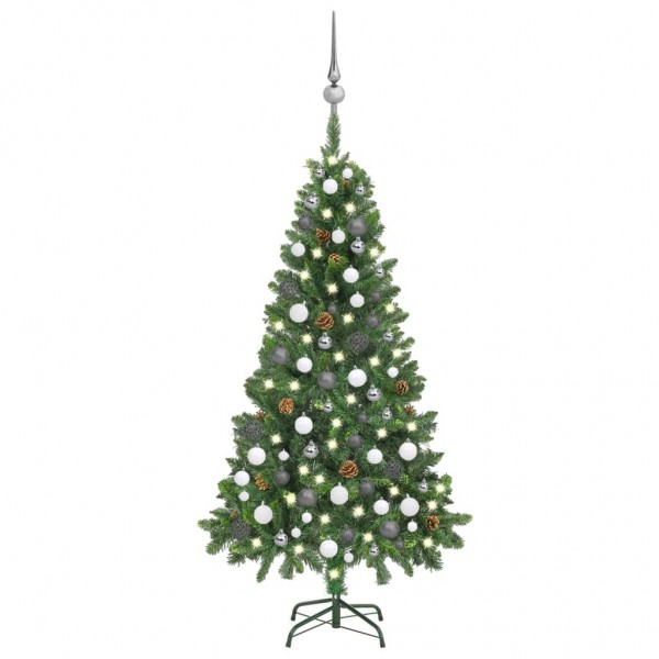vidaXL Árbol de Navidad Artificial con Bolas y Luces LED Decoración Adornos Festivos Navideño Vacaciones Patio Interior Exterior 150 cm Blanco