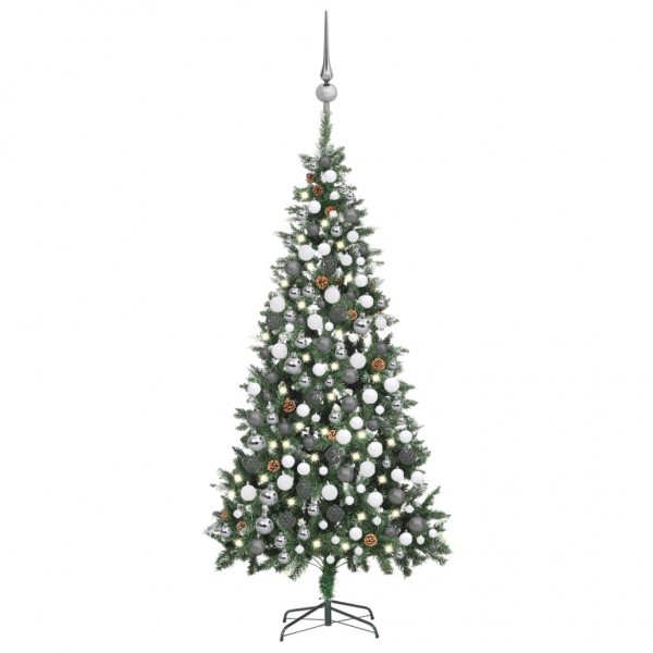 Árbol de Navidad artificial con LED bolas y piñas 210 cm D