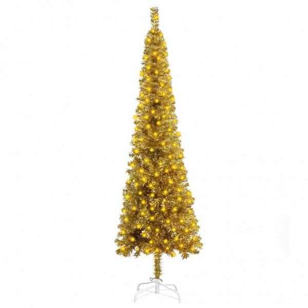 Árbol de Navidad estrecho con LED dorado 120 cm D