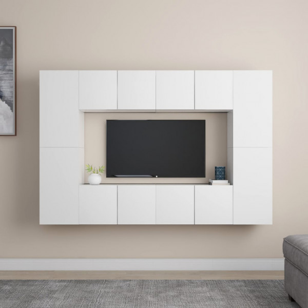 Set de mobiliário de sala de estar TV 8 peças madeira de engenharia branca D