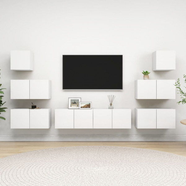 Conjunto de mobília de televisão de 8 peças de madeira contraplacada branca D
