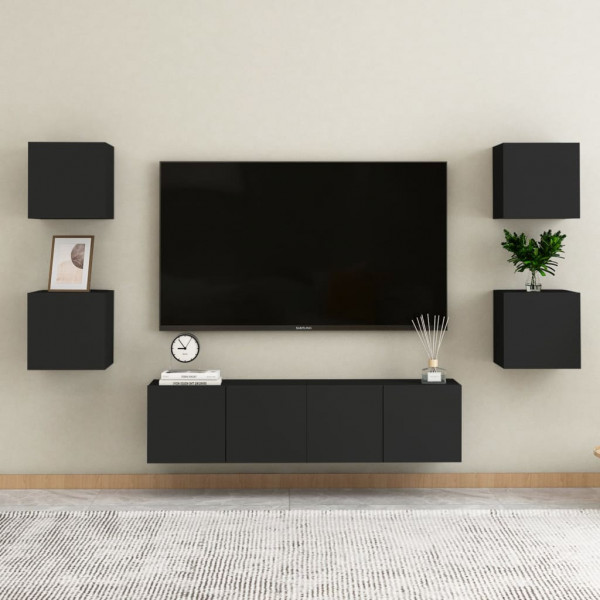 Set de muebles de salón TV 6 pzas madera de ingeniería negro D