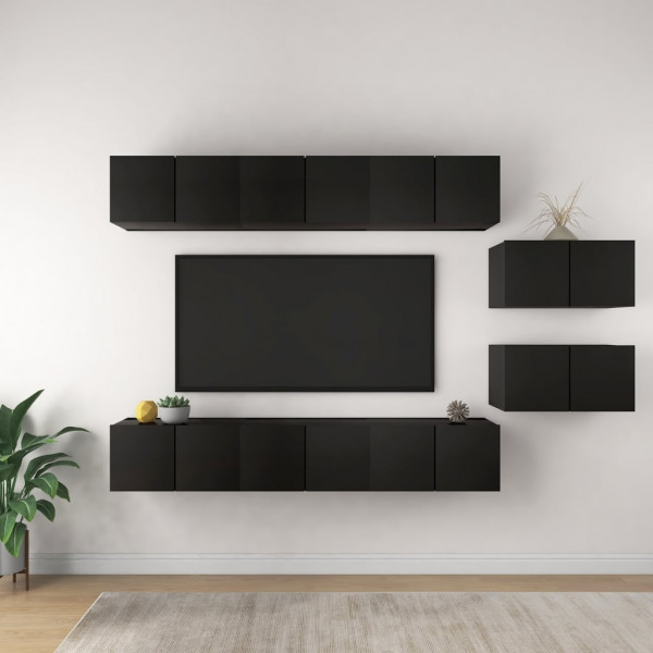Conjunto de mobiliário de TV sala de estar 8 peças madeira de contraplacado preto D