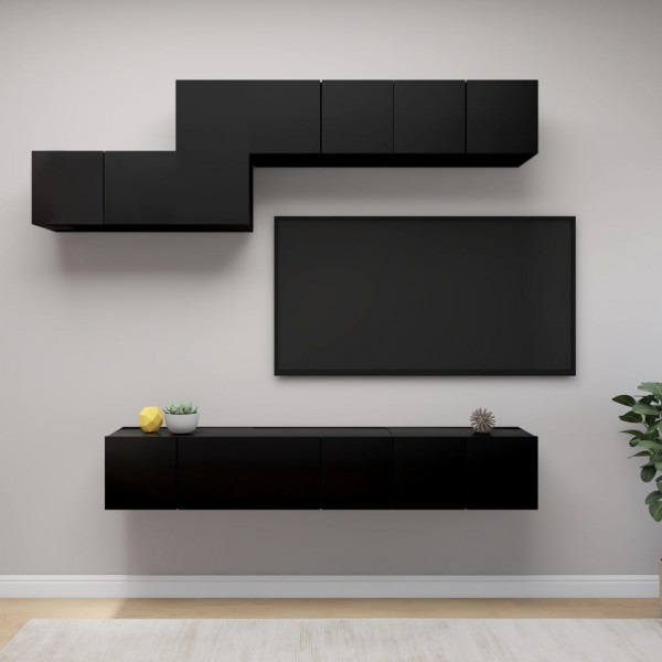 Conjunto de mobília para TV de 7 peças preto aglomerado D