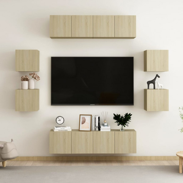 Muebles de pared de TV 8 pzas aglomerado color roble Sonoma D