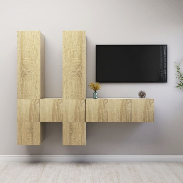 Mobiliário de parede de TV 7 pzas aglomerado cor de carvalho Sonoma D