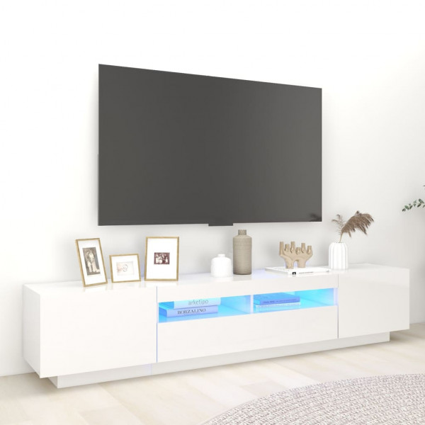 Mueble para TV con luces LED blanco brillante 200x35x40 cm D