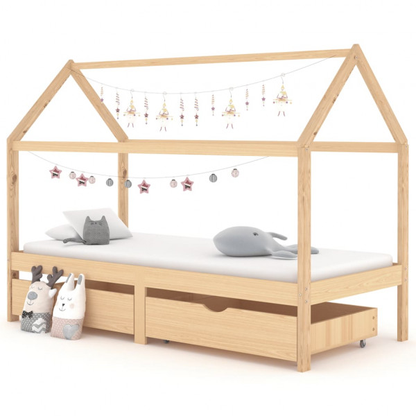 Estrutura de cama infantil com caixotes madeira de pinho 90x200cm D