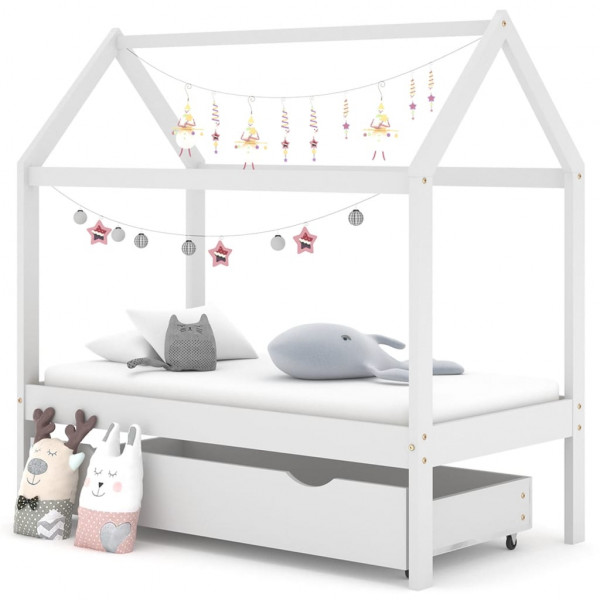 Estructura de cama infantil y cajón madera pino blanca 70x140cm D