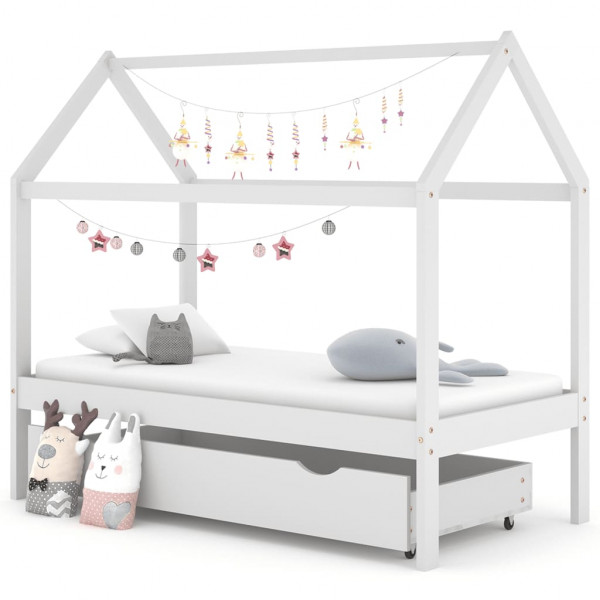 Estructura de cama infantil cajón madera pino blanco 80x160 cm D