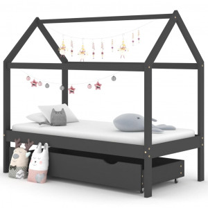 Estructura de cama infantil y cajón madera pino gris 80x160cm D