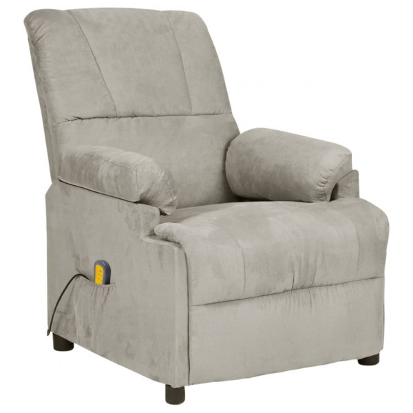 Sillón reclinable de masaje piel de ante sintética gris claro Sillón reclinable de masaje piel de ante sintética gris claro D